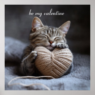 Poster Rustique Hygge Saint-Valentin Tigré Chat Câlin Lai