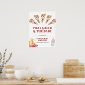 Poster Rustique moderne Baby shower de bières de pizza Bi (Cuisine)