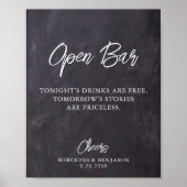 Poster Rustique Open Bar Chalkboard Personnalisé Mariage (Devant)