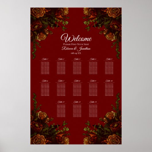 Poster Rustique Orange Red Fall Élégant Mariage gothique (Devant)