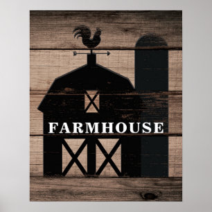 Poster Rustique Patiné Bois Noir Grange Pays Mur Art