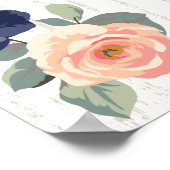Poster Rustique Pays Marine Bleu et Pêcher Floral Mariage (Coin)