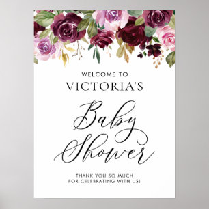 Poster Rustique Purple Automne Baby shower Floral Bienven