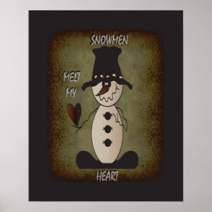 Poster Rustique Snowman Melt Your Heart