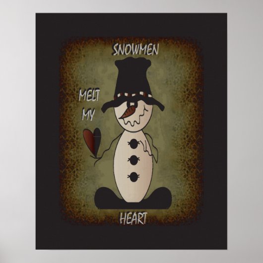 Poster Rustique Snowman Melt Your Heart (Devant)
