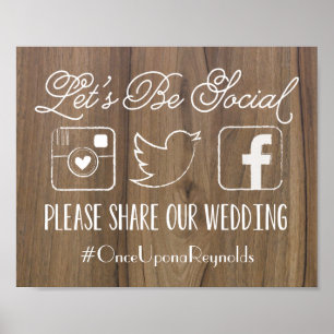 Poster Rustique Soyons sociaux Panneau Mariage Hashtag