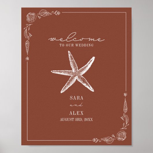 Poster Rustique Starfish Terracotta Beach Mariage Bienven (Devant)