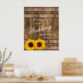 Poster Rustique Tournesol Grange Mariage en bois Bienvenu (Cuisine)