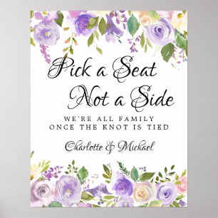 Poster Rustique violet Rose Floral Mariage Cérémonie Sièg