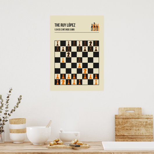 Poster Ruy Lopez Chess Opening Illustration (Cuisine)