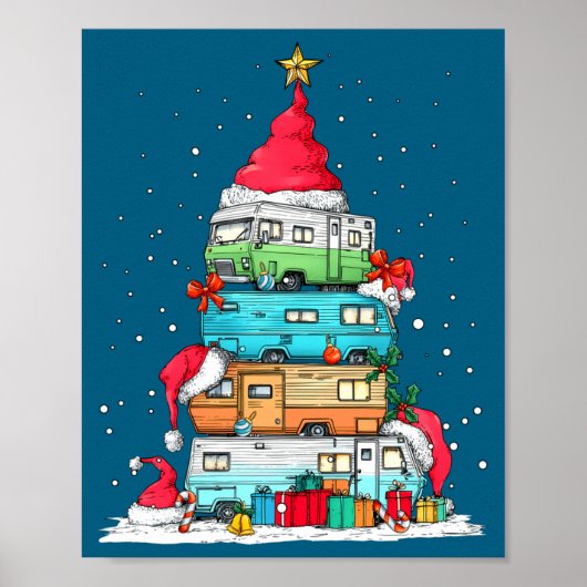 Poster Rv Camng Camper Travel Vacation Christmas Tree Xma (Devant)