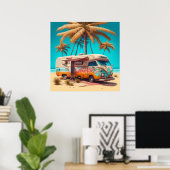 Poster RV rétro et palmiers (Bureau à domicile)