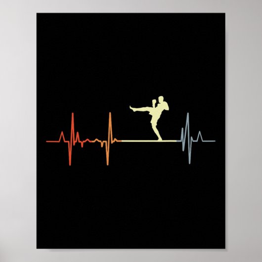 Poster Rythme cardiaque de kickboxing vintage de kickboxe (Devant)