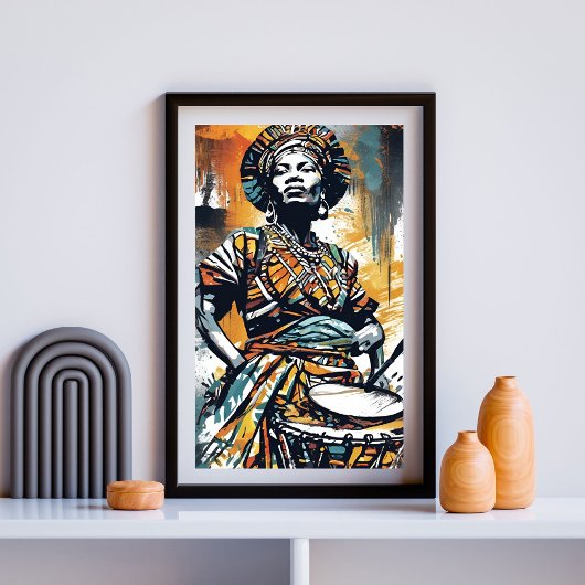 Poster Rythme de son esprit - African Drummer Woman Art