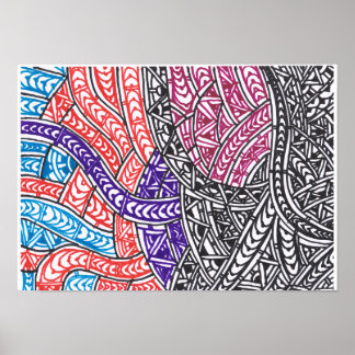 Poster Rythmes tribaux abstraits en mouvement
