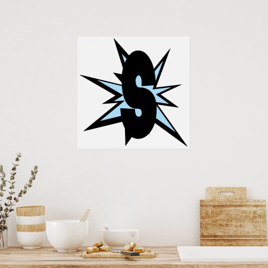Poster S lettre comme bande dessinée monogramme S initial (Cuisine)