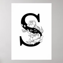 S monogramme botanique. Lettre initiale avec pivoi