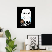 Poster S-poo-ky Funny Ghost Poop Poop Pun Dark BG (Bureau à domicile)
