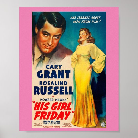 Poster Sa Fille Vendredi-Cary Grant Rosalind Russe (Devant)