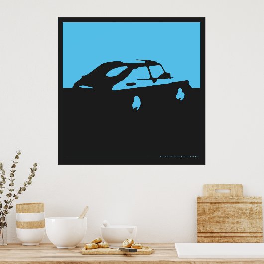 Poster Saab 900 SPG/Aero - Bleu sur l'affiche noire au ch (Cuisine)
