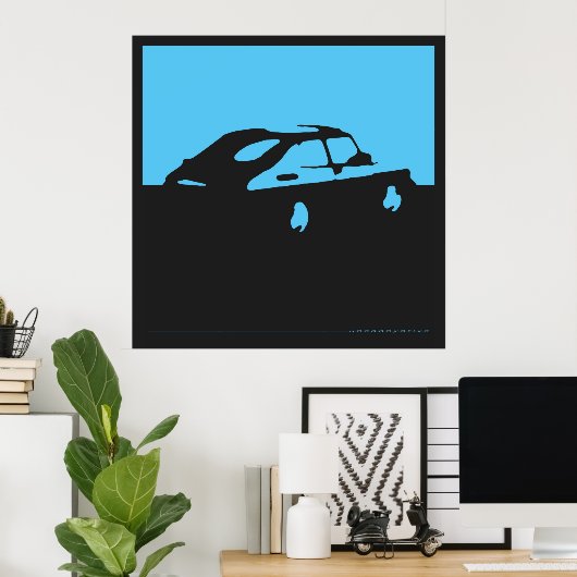 Poster Saab 900 SPG/Aero - Bleu sur l'affiche noire au ch (Bureau à domicile)