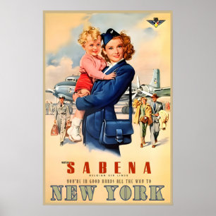 Poster Sabena Airlines New York Audrey Hepburn Nouveau Ré