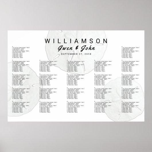 Poster Sable Dollar Réception de mariage Seating Chart Po (Devant)