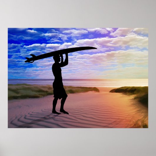 Poster Sable et nuages de surfeurs couchés (Devant)