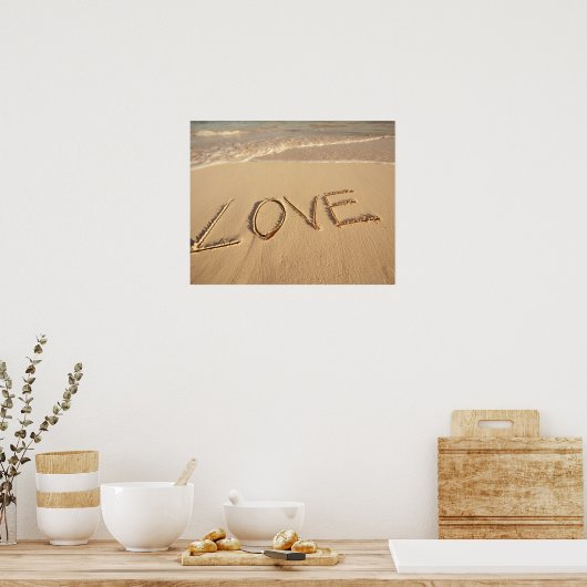 Poster Sable "Love" écrit sur la plage avec l'arrivée (Cuisine)