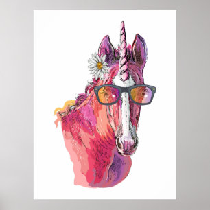 Poster Sac d'alimentation en T-shirt rose Unicorn