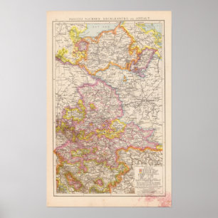 Poster Sachsen, Mecklenburg, Atlas Anhalt carte