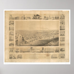 Poster Sacramento, CA. Carte panoramique 1857 (0066A)