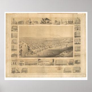 Poster Sacramento, CA. Carte panoramique 1857 (0066A)