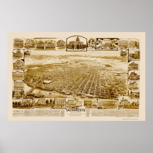 Poster Sacramento, CA Carte panoramique - 1890 (Devant)