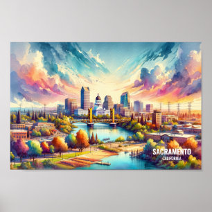 Poster Sacramento California Travel Places aquarelle