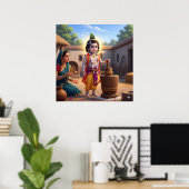 Poster Sacré Bleu Traditionnel Damodara Bala Krishna (Bureau à domicile)