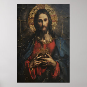 Poster Sacre-Cœur de Jésus Peinture Artistique Vintage