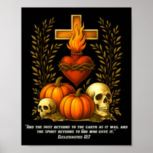 Poster Sacré-Cœur Halloween Jésus Crânes Citrouilles Chri