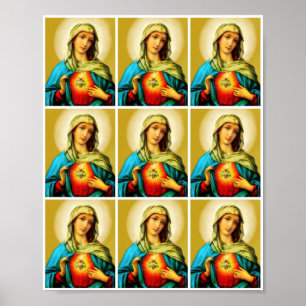 Poster Sacré Coeur Immaculé de Vierge Marie Multi