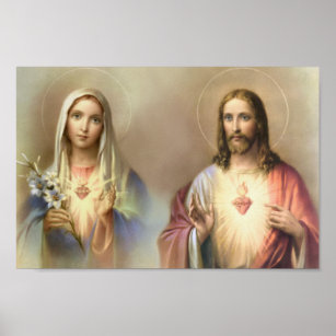 Poster Sacré Coeur Jésus Immaculer Marie Religieuse
