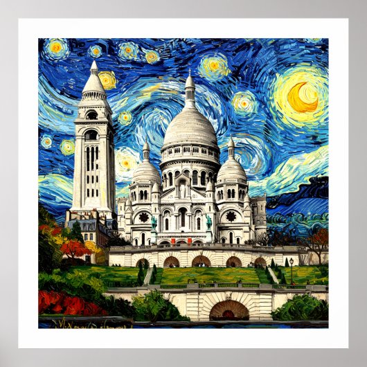 Poster Sacre-Coeur Paris France Starry Night (Devant)