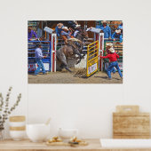Poster Saddle Bronc Breaking Out of Rodeo Chute w Cowboy (Cuisine)