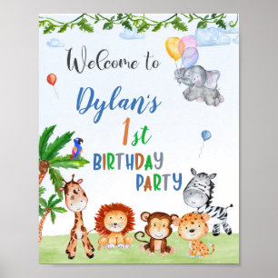 Poster Safari accueil signe fête Animaux de fête 1ère jun