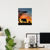 Poster Safari Afrique Sunset Elephant Silhouette Art (Bureau à domicile)