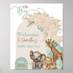 Poster Safari animal Boho Oh Boy Baby shower Bienvenue
