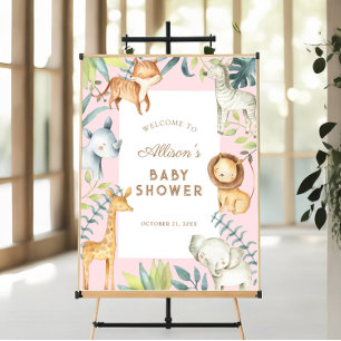 Poster Safari animal fille baby shower signe de bienvenue