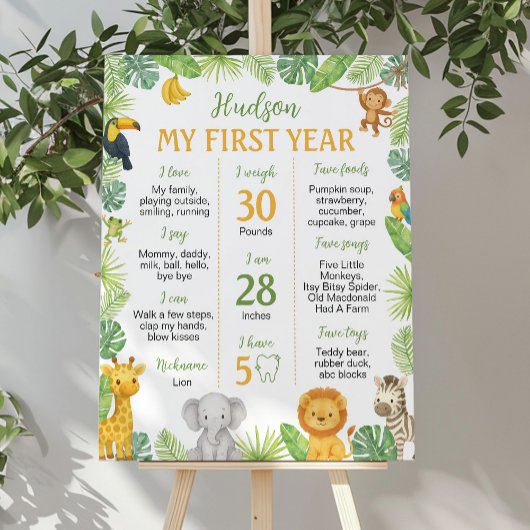 Poster Safari Animals 1st Birthday Milestone Sign