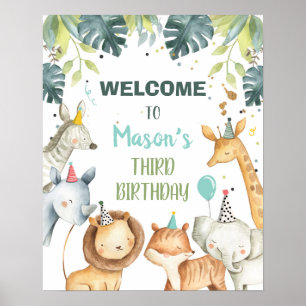 Poster Safari Animals Boy Birthday Welcome Table Sign