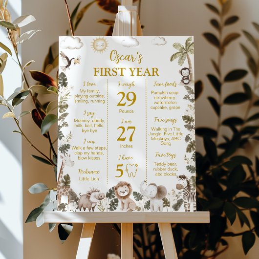 Poster Safari Animals Jungle 1st Birthday Milestone Sign