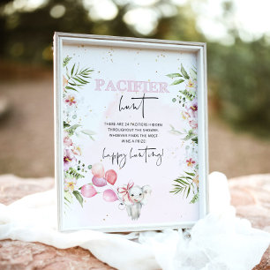 Poster Safari animals Pacifier hunt baby shower game Post